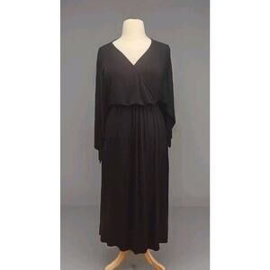 Ashley Stewart Black Knit Maxi Dress Flowy Sleeves Size Large/XL 12 #flaw